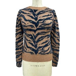 DKNY Womens Tiger Striped Sweater Tan Black Textured Knit XS